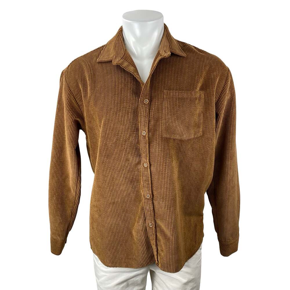 Forever 21 Brown Corduroy Collared Long Sleeve Button Down Shirt Jacket Top Sz M